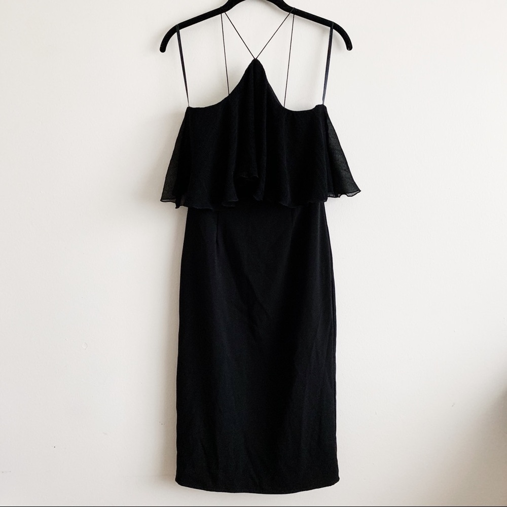 Paper Crown Black Midi Halter Dress